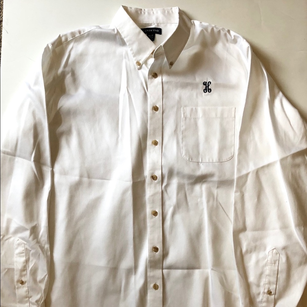 Mens Lands End Oxford White Dress Shirt XL TALL